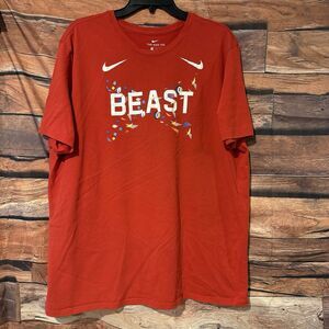Nike Beast T-Shirt Red XXL SS Dri Fit Sports Confetti Swoosh Logo Graphic Tee